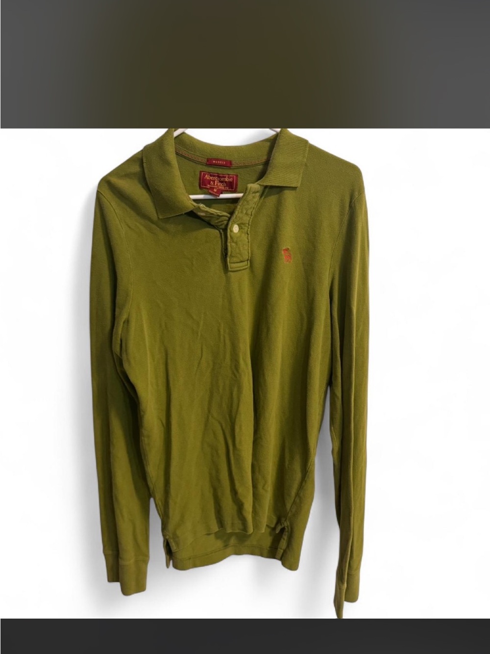 Abercrombie & Fitch Olive Green Long-Sleeve Polo with Red Logo